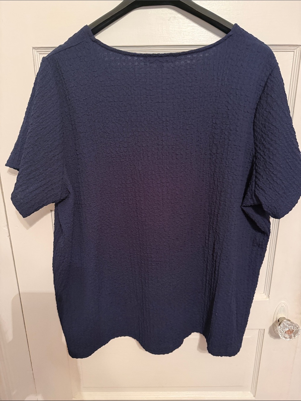 Rose & Olive Navy Textured Tie-Front Short Sleeve Blouse - Picture 3 of 4